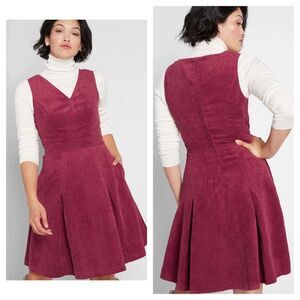 ModCloth Utmost Allure Corduroy A-Line Jumper Dress Burgundy 4